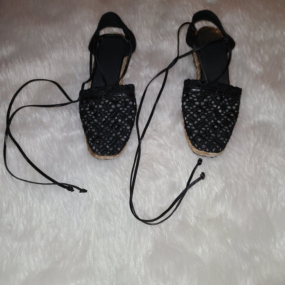Stuart Weitzman Size 7 Espadrille Lace Up Flats
